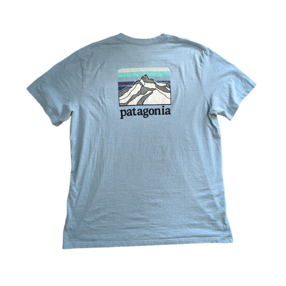 Patagonia Light Blue Graphic Tee with Multi-Color Mountain Print